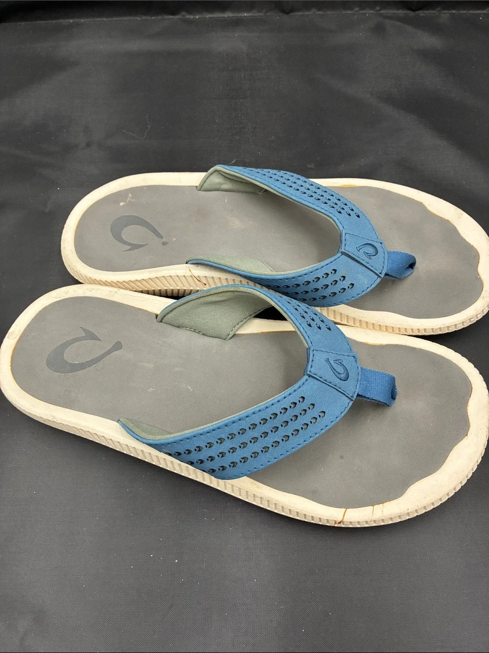 OluKai Blue and Gray Men’s Waterproof Flip-Flops size 8